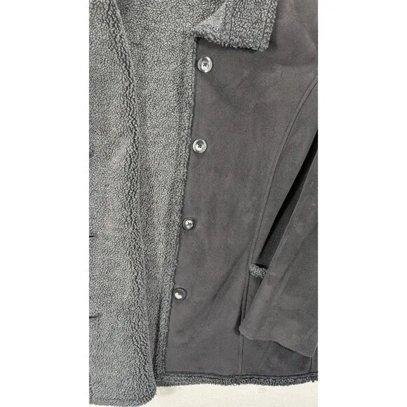 LL Bean Women’s XS Faux Suede Sherpa Lined Coat Black Charcoal 0WL05 - Picture 3 of 11